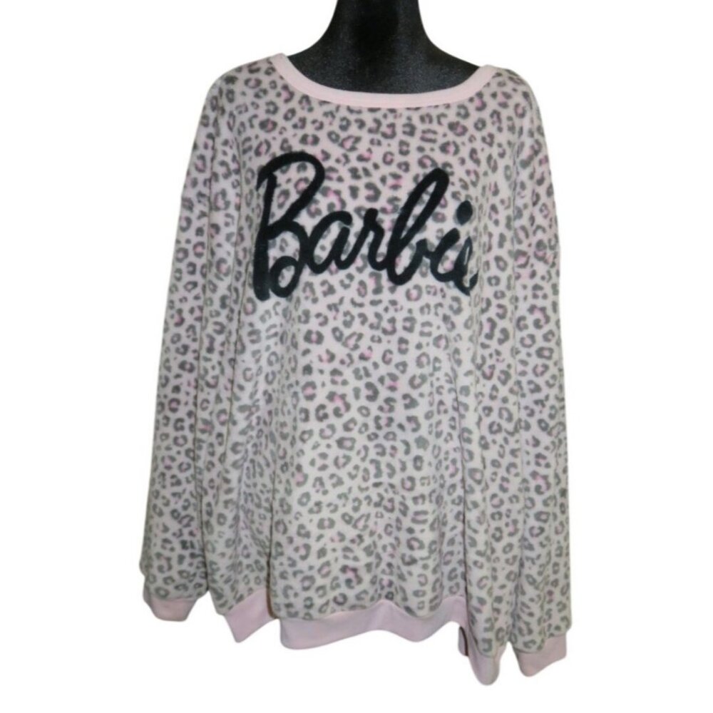 Love Tribe 3X Plus Size Leopard Print Pink & Grey Barbie Graphic Soft Sweatshirt